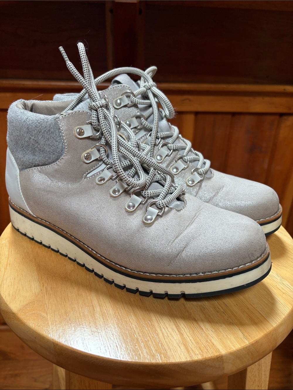 White Mountain Light Gray Lace-Up Boots